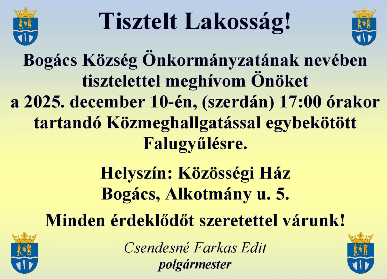 Meghívó Közmeghallgatásra